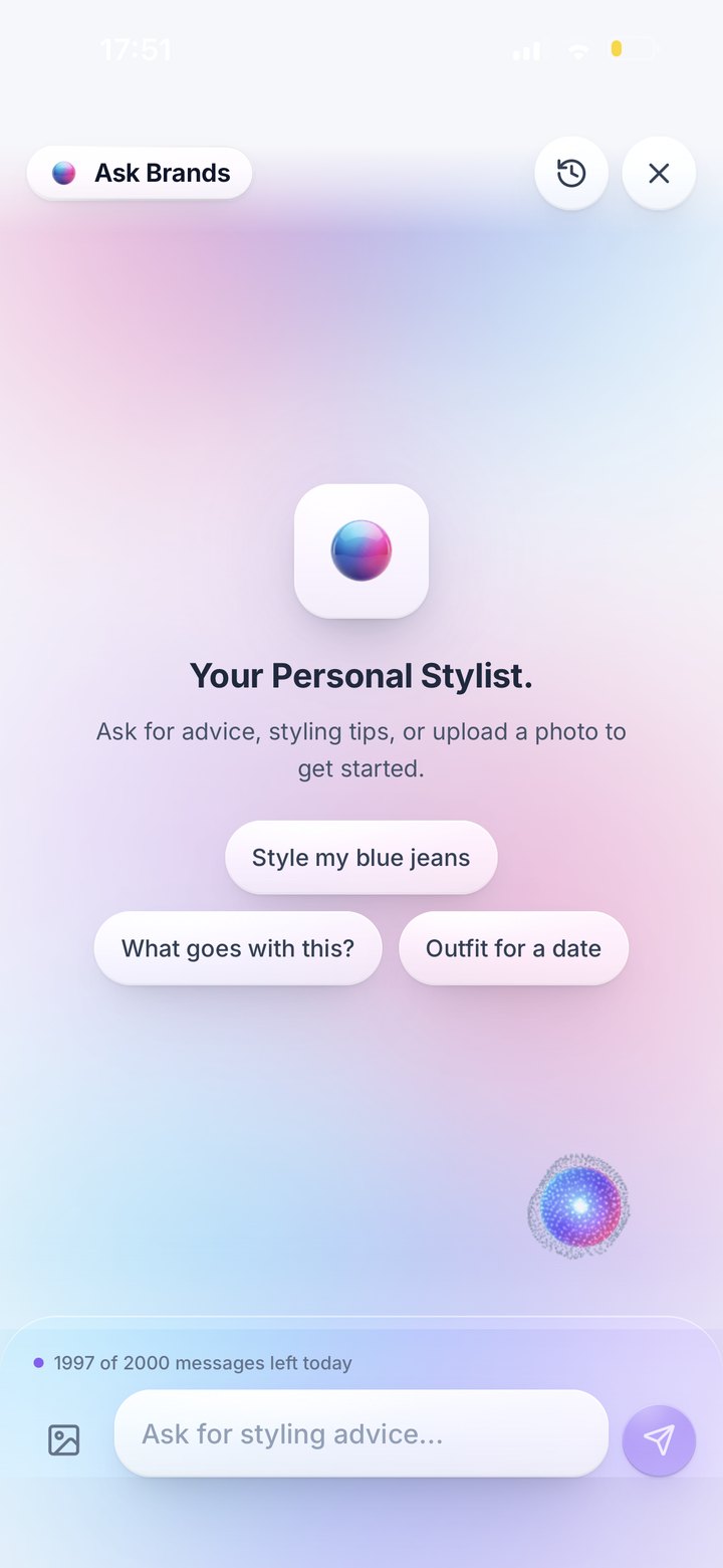 Ask Brands, the personal stylist, with quick-start prompts