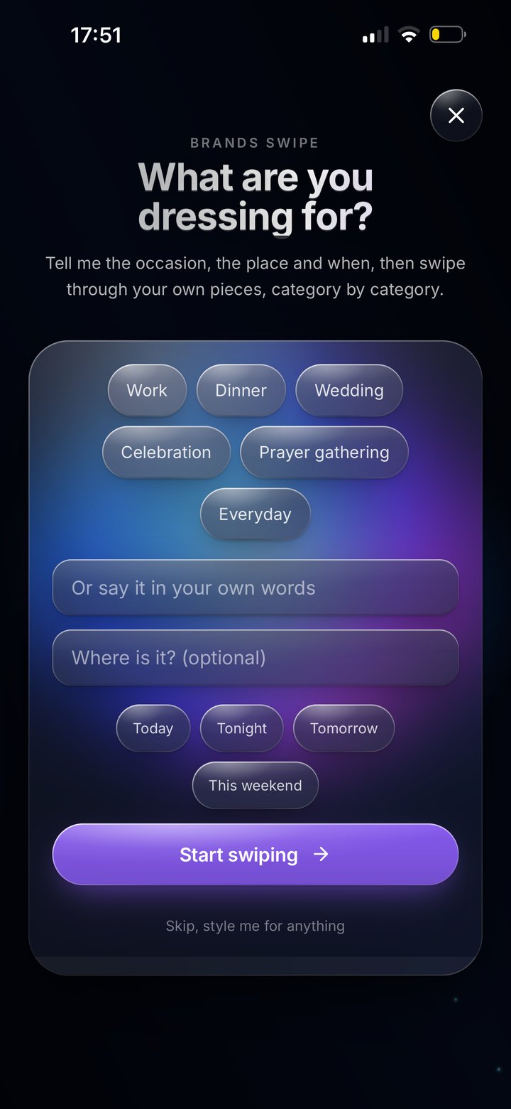 BrandsAI asking what you are dressing for, before it suggests anything
