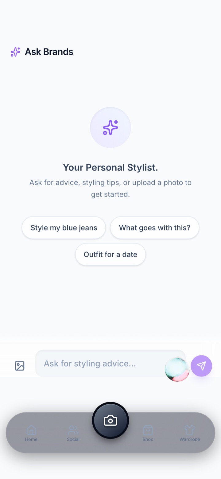 BrandsAI Ask Brands screen, a conversation with the Stylist