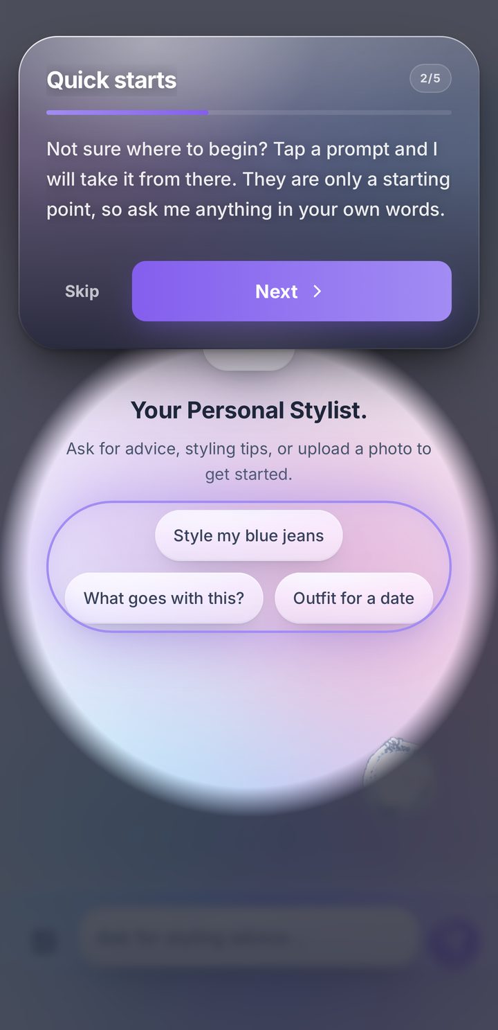 BrandsAI Personal Stylist on the July 2026 build with quick-start prompts