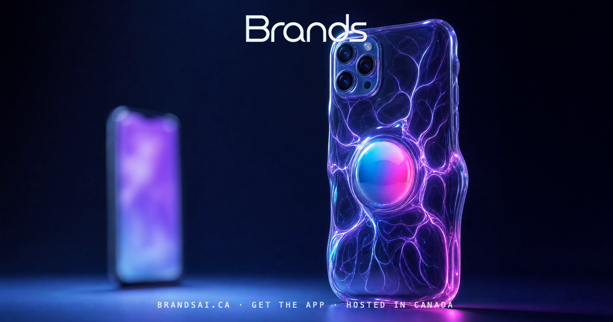 The Vessel, from the BrandsAI house collection: a glass sculpture scene in cyan, violet and magenta.